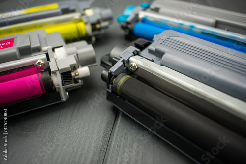 Toner rollers of a laser printer in the foreground