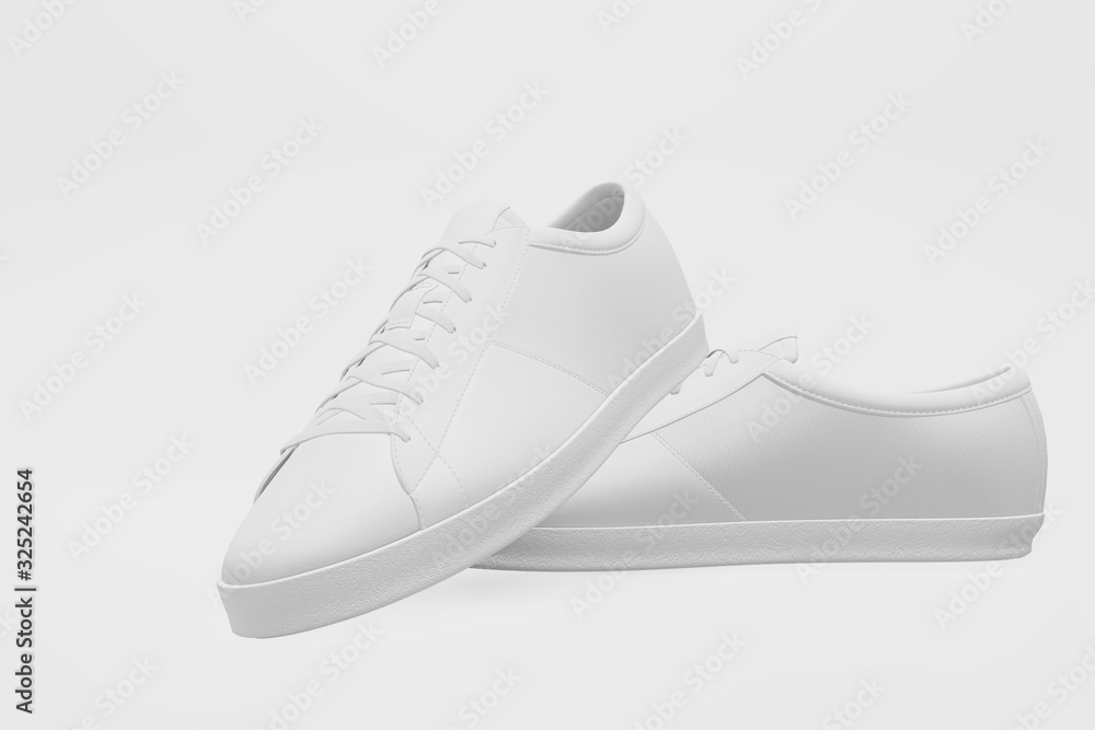 White shoes isolated on white background. Minimal concept idea. 3D rendering. White shoes isolated on white background. Minimal concept idea. 3D rendering.
