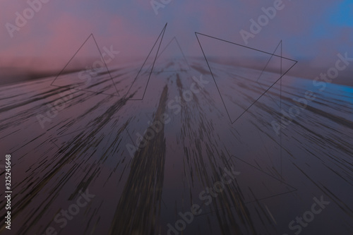 Glowing lines and geometric figures with dark background,3d rendering. photo