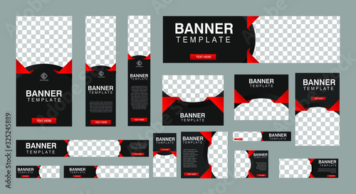 set of creative web banners of standard size with a place for photos. Business ad banner. Vertical, horizontal and square template. vector illustration EPS 10