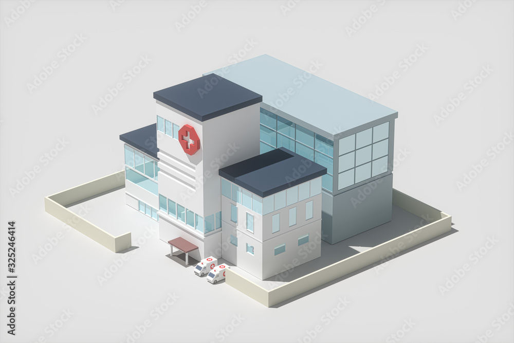 Hospital model with white background,abstract conception,3d rendering.