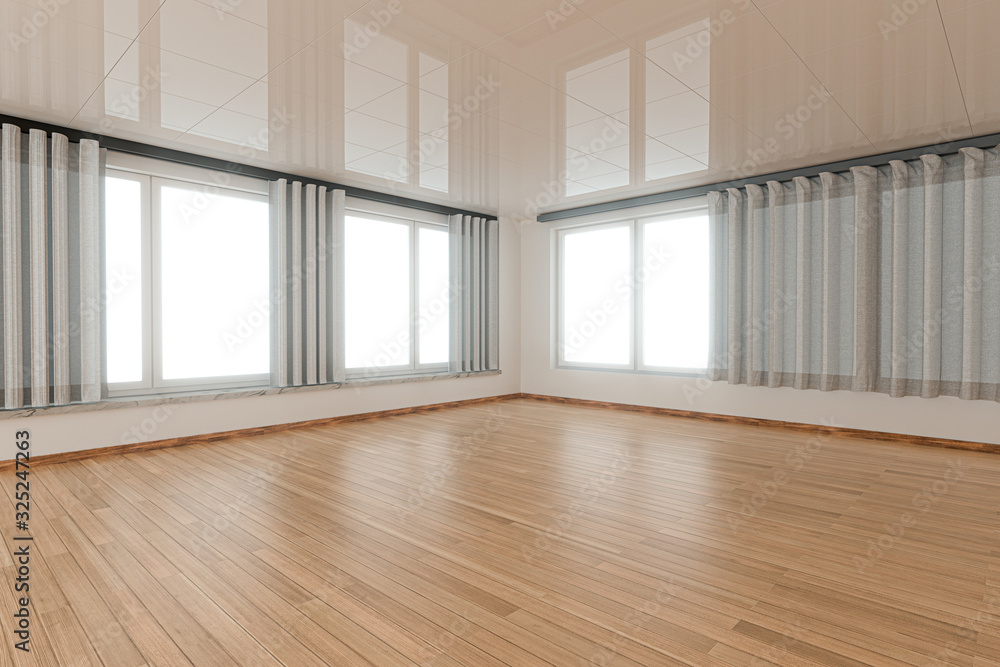 Obraz premium Empty room and wooden floor with white background,3d rendering.