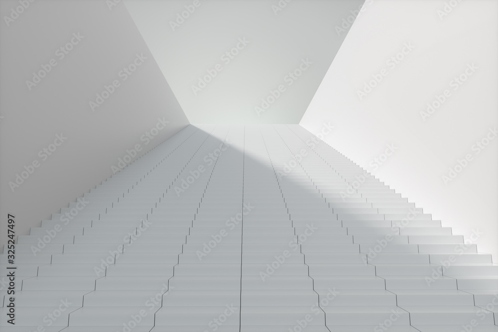 Obraz premium Steps and wall with white background, modern construction,3d rendering.