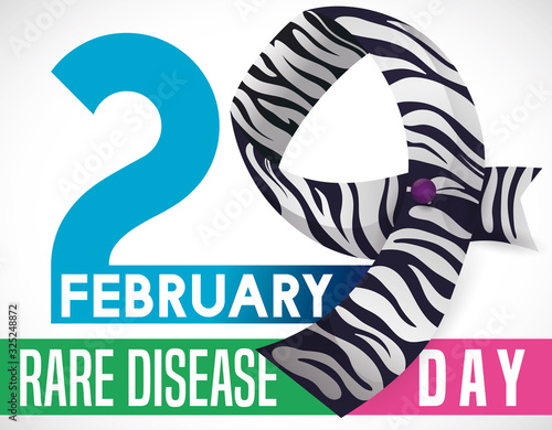 Number Made with Striped Ribbon for Rare Disease Day Celebration, Vector Illustration