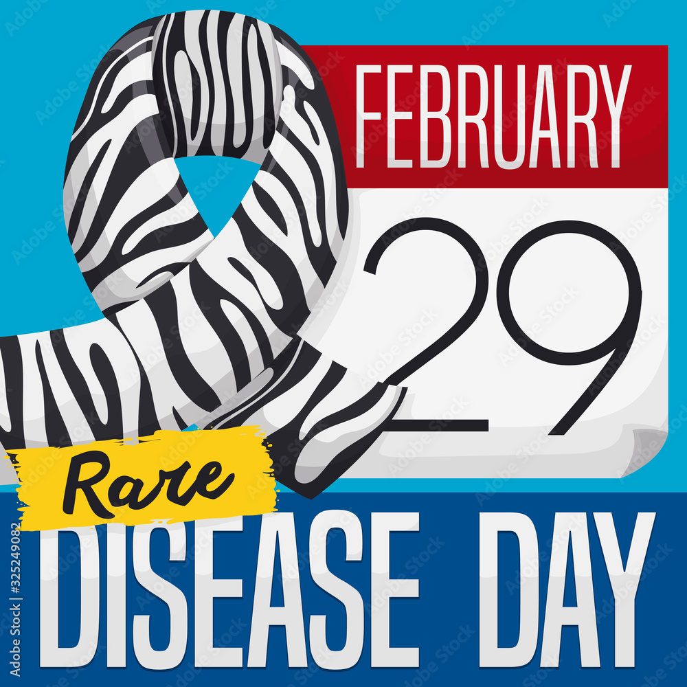 Calendar with Zebra Ribbon to Celebrate Rare Disease Day, Vector Illustration - obrazy, fototapety, plakaty 