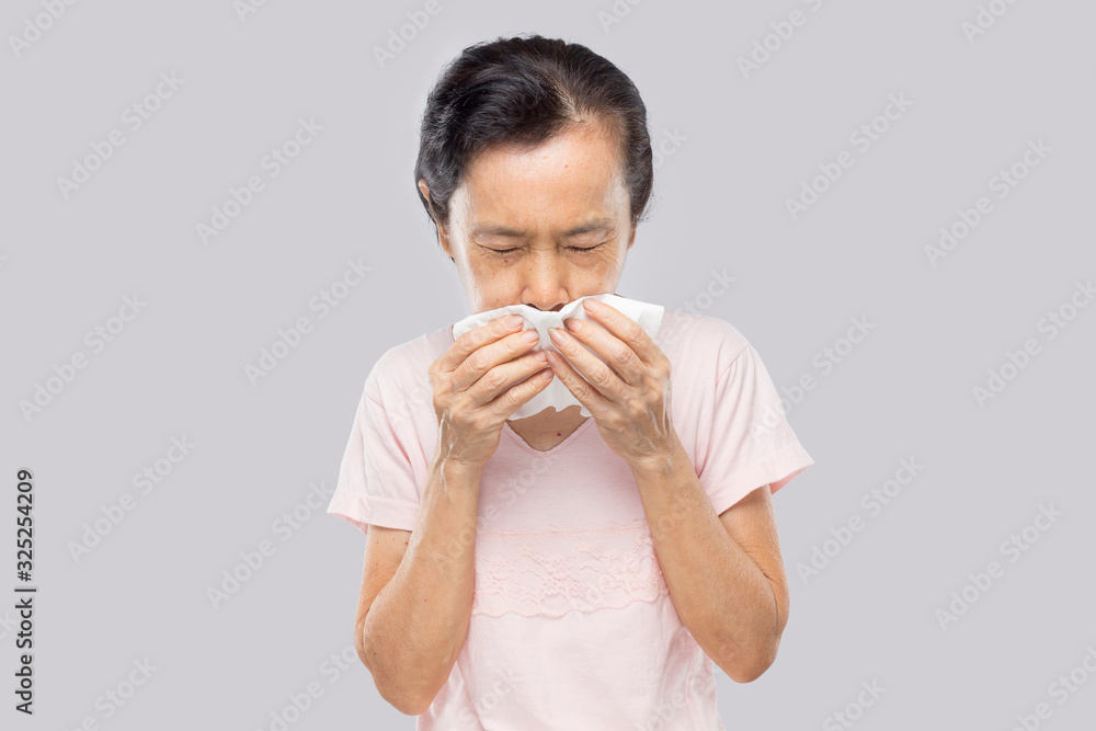 old asian woman feel have fever and sick old asian woman feel have fever and sick