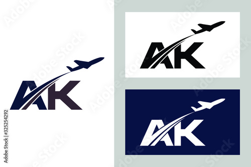 Initial Letter A and K with Aviation Logo Design, Air, Airline, Airplane and Travel Logo template.