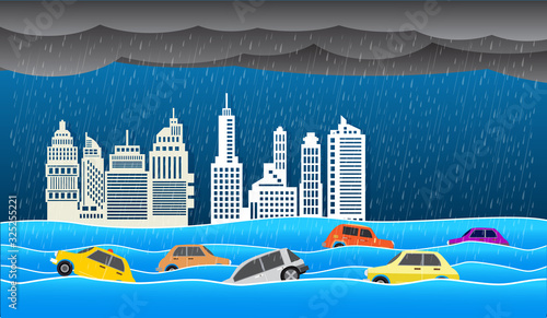 flooding water in city , Rain and flood concept