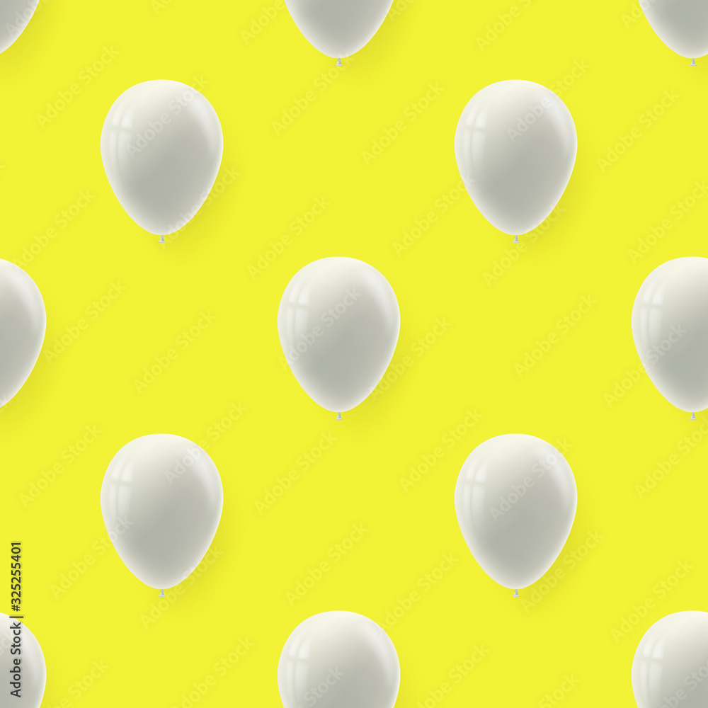 Seamless pattern. Volumetric white inflatable balloons on yellow background. Modern decorative elements for poster, cover, invitation. Vector 3d illustration Seamless pattern. Volumetric white inflatable balloons on yellow background. Modern decorative elements for poster, cover, invitation. Vector 3d illustration