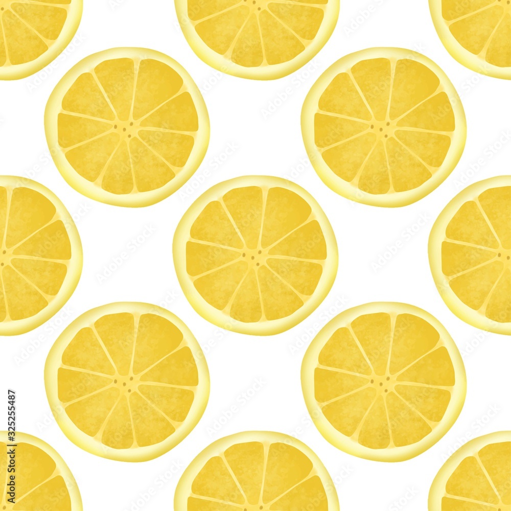 seamless pattern with watercolor slice yellow lemon