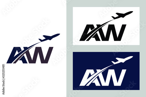 Initial Letter A and W with Aviation Logo Design, Air, Airline, Airplane and Travel Logo template.