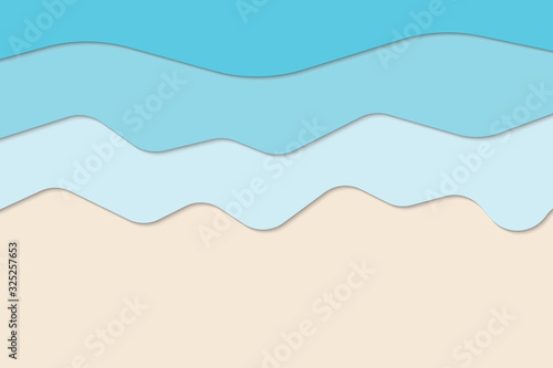 Abstract beach and sea in summer background with paper cutout 3D style for banner, invitation, poster or web site design. Paper cut style, 3d effect imitation, vector illustration.