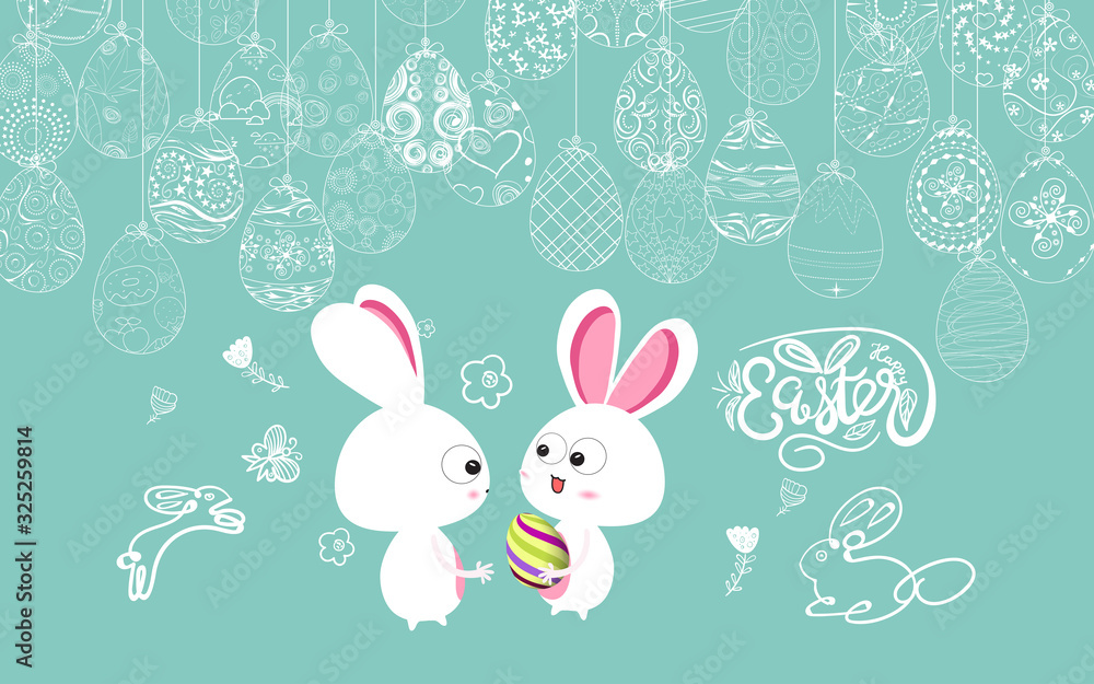 Easter frame with easter eggs and bunny hand drawn Easter frame with easter eggs and bunny hand drawn