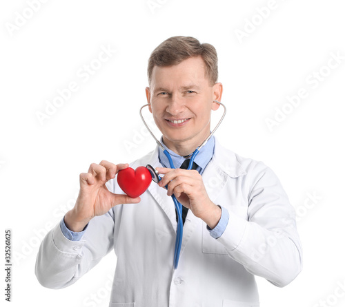 Male cardiologist on white ...