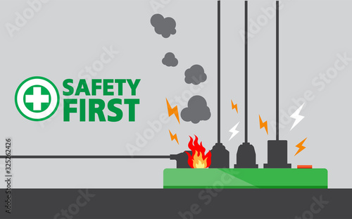 Power plug is full,Short circuit,Safety first,Vector design