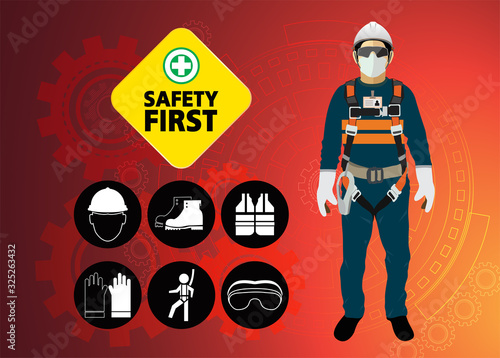 safety equipment, construction concept, White safety hard hat. Vector illustration