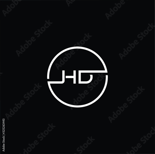 Minimal elegant monogram art logo. Outstanding professional trendy awesome artistic HD DH initial based Alphabet icon logo. White color on black background