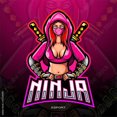 Female ninja mascot logo for electronic sport gaming logo