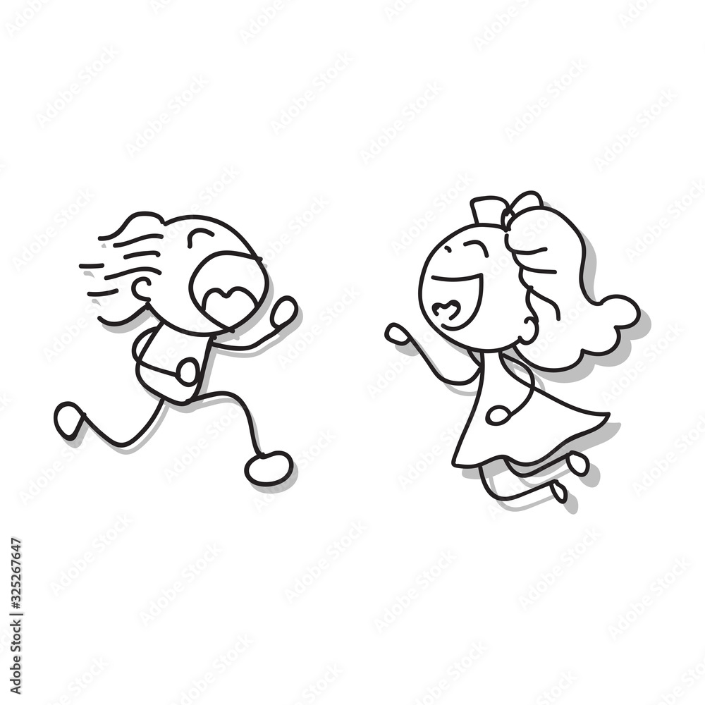 Hand drawing abstract people happy kids playing togerther vector illustration Hand drawing abstract people happy kids playing togerther vector illustration