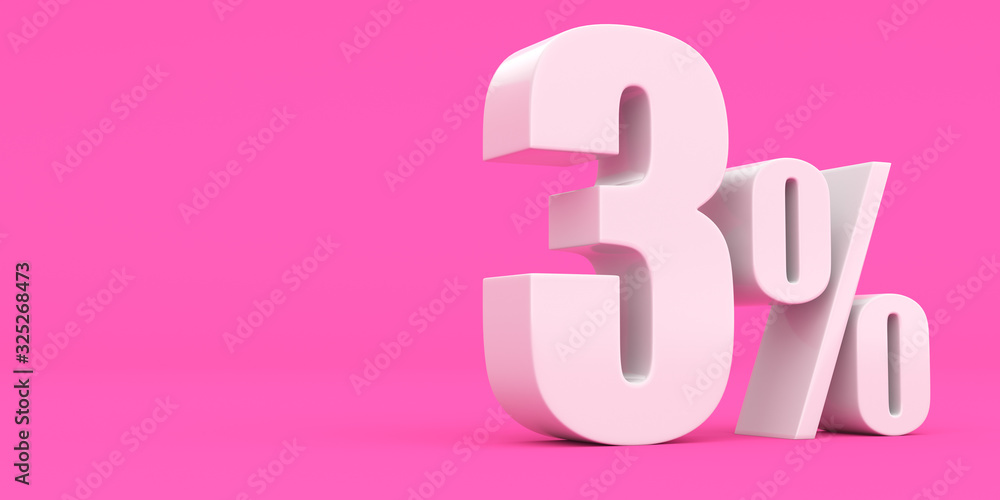 White three percent on a pink background. 3d render illustration. For advertising. White three percent on a pink background. 3d render illustration. For advertising.