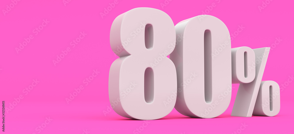 White eighty percent on a pink background. 3d render illustration. For advertising. White eighty percent on a pink background. 3d render illustration. For advertising.