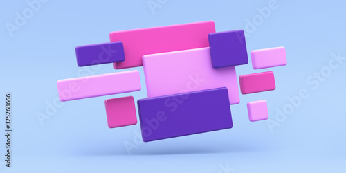Fototapeta Naklejka Na Ścianę i Meble -  Many flying rectangles on a blue background. 3d render illustration. Abstraction for advertising.