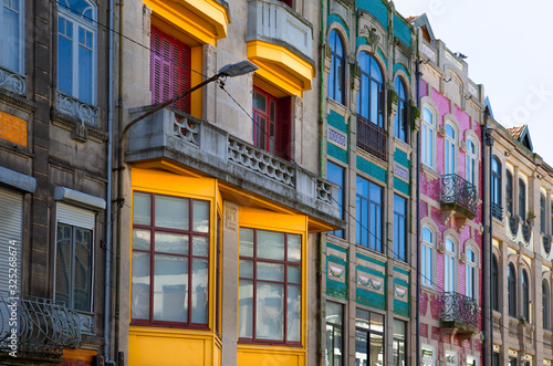 Beautiful and colorful Porto Streets near Rio Douro in historic center photo
