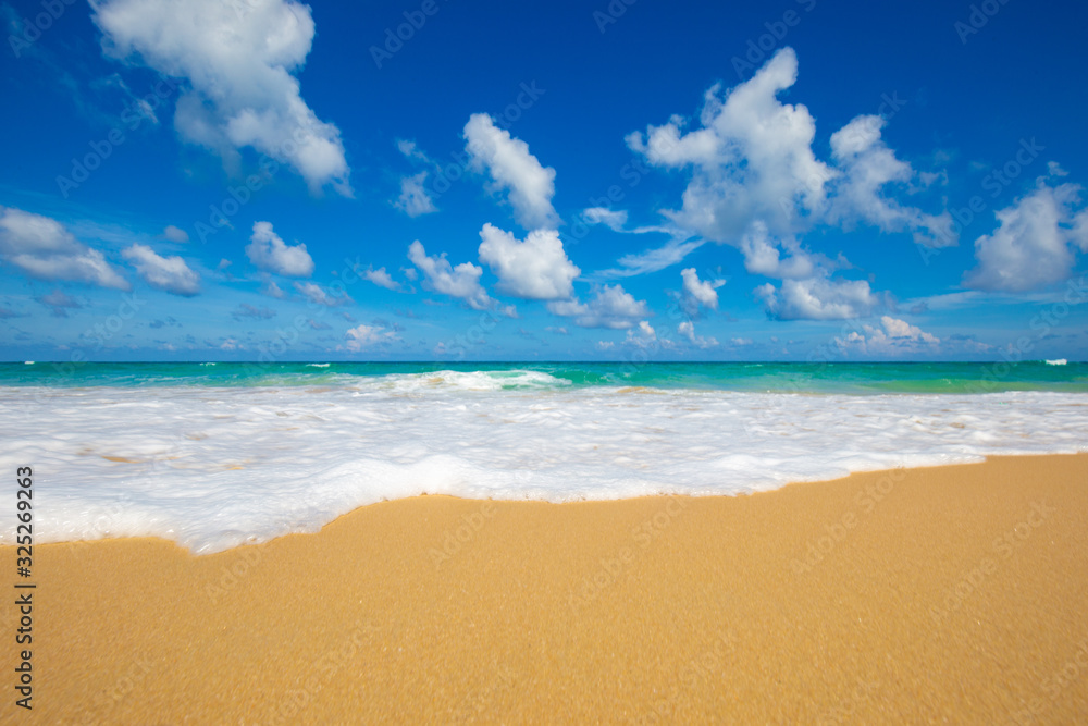 Sea beach wave blue sky sunny background summer vacation