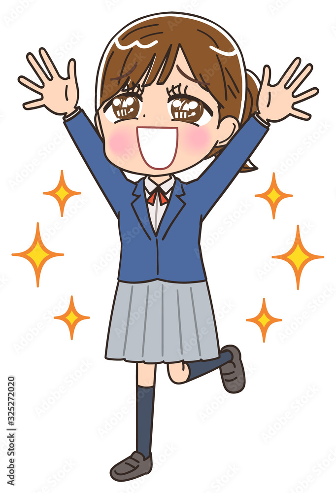 女子高生のイラスト 女子 女  中学生 ブレザー マンガ アニメ
