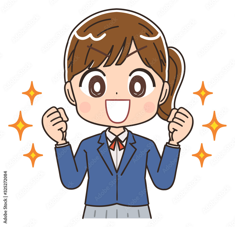 女子高生のイラスト 女子 女  中学生 ブレザー マンガ アニメ