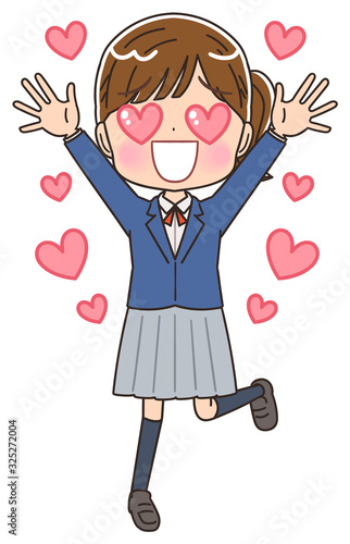 女子高生のイラスト 女子 女  中学生 ブレザー マンガ アニメ