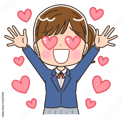 女子高生のイラスト 女子 女  中学生 ブレザー マンガ アニメ