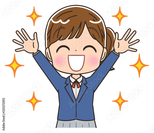 女子高生のイラスト 女子 女  中学生 ブレザー マンガ アニメ