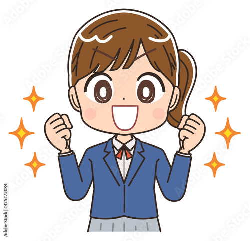 女子高生のイラスト 女子 女  中学生 ブレザー マンガ アニメ