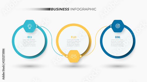 Business process. Modern Infographics template design elements with thin line and points. Timeline with marketing icons and 3 options, steps or processes.