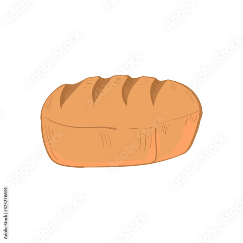 Vector illustration with bread loaf icon in flat style. Highlighted on a white background. For bakery or cafe menu