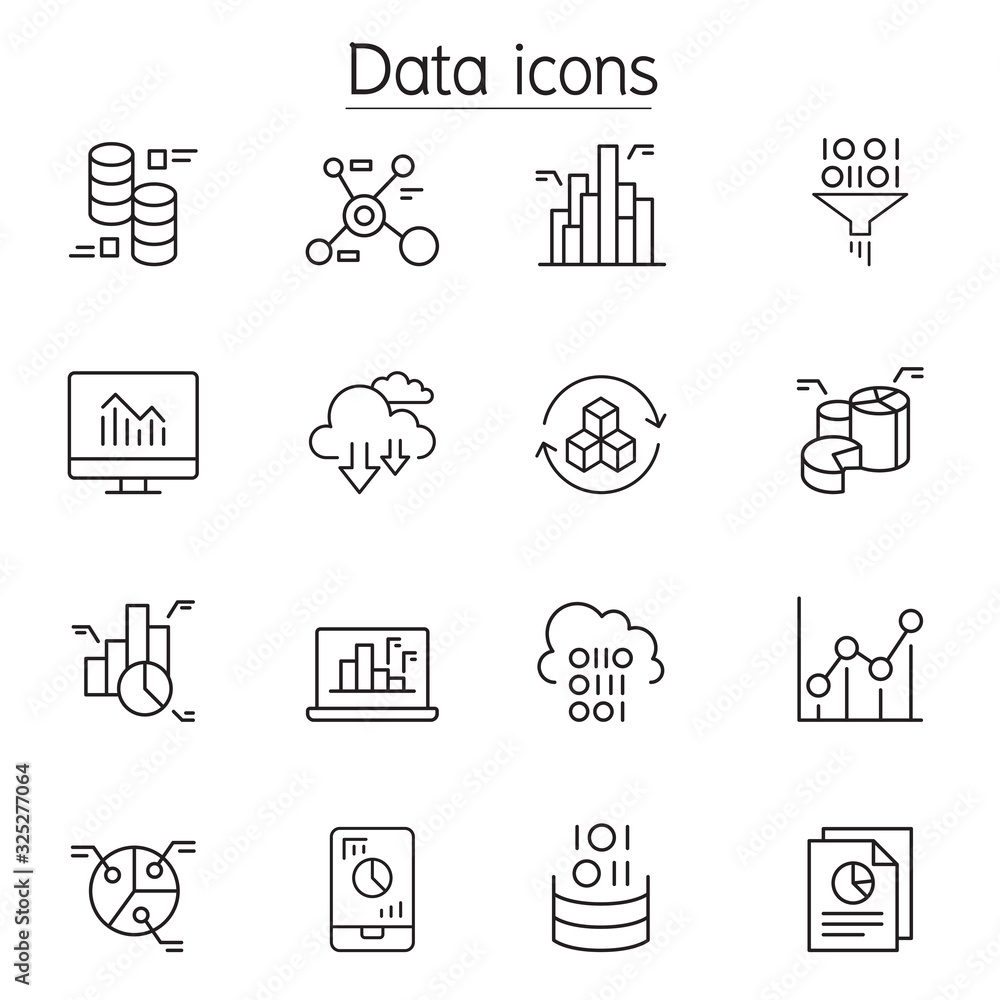 Data, graph, chart, diagram icon set in thin line style