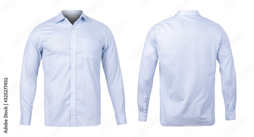 Business or formal blue shirt, front and back view mock-up isolated on ...