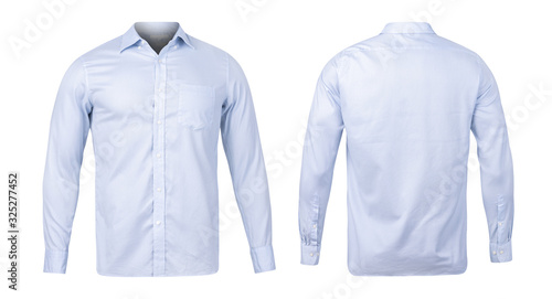 Business or formal blue shirt, front and back view mock-up isolated on white background with clipping path.