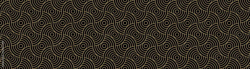 Background pattern seamless circle abstract gold luxury color vector. Black background design.
