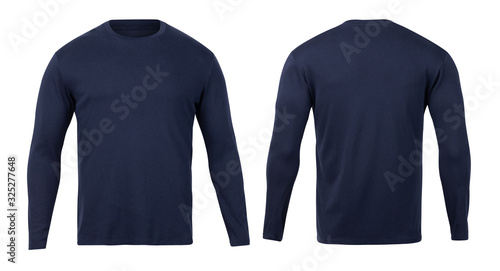 Bild auf Leinwand Navy long sleeve t-shirt front and back view mock-up isolated on white background with clipping path