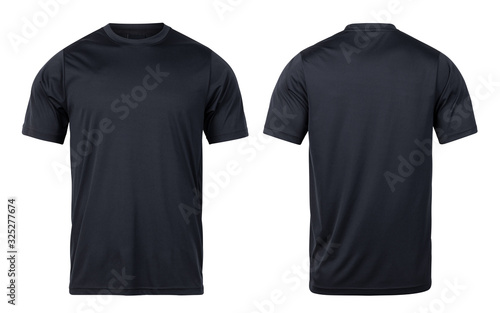 Black sport t-shirts mock-up front and back view isolated on white background with clipping path.