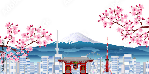 桜　富士山　東京　背景