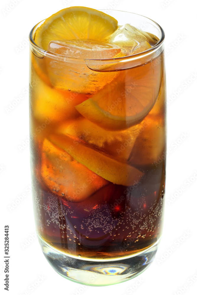 Cola drink with ice cubes and sliced lemon in glass isolated Cola drink with ice cubes and sliced lemon in glass isolated