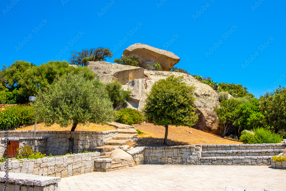 Arzachena, Sardinia, Italy - Prehistoric granite Mushroom Rock - Roccia il Fungo - of neolith Nuragic period, symbol of Arzachena, Sassari region of Sardinia