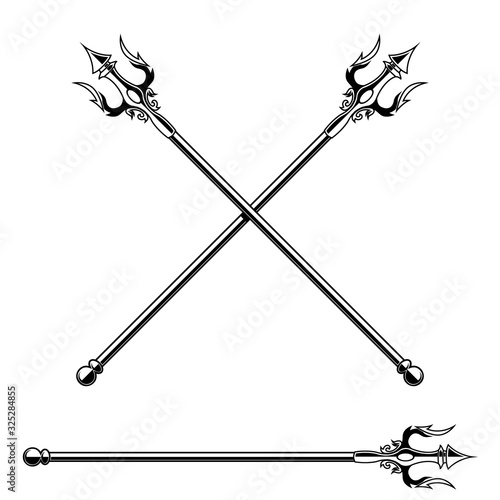 Illustration of Poseidon tridents isolated on white background. Design element for poster, card, banner, sign. Vector illustration