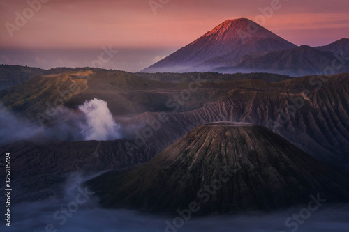 Beautiful landscape of Mount Bromo during sunrise in Bromo Tengger Semeru National Park, East Java, Indonesia