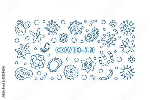 COVID-19 vector Wuhan Coronavirus concept outline horizontal banner or illustration