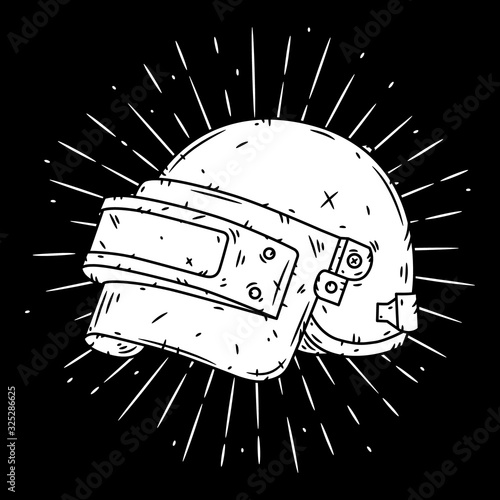 Helmet and divergent rays. Used for poster, banner, web, t-shirt print, bag print, badges, flyer, logo design and more. Vector illustration.