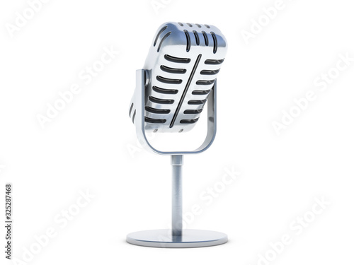 Vintage silver microphone isolated on white background. 3D